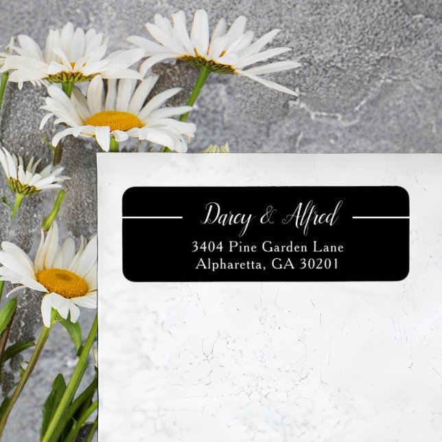 Modern Black Stylish Script Wedding Return Address Label (Creator Uploaded)