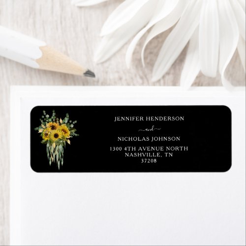 Modern Black Sunflower Wedding Address Label