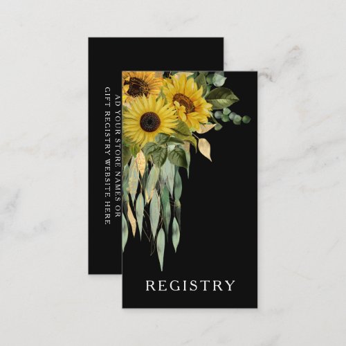 Modern Black Sunflower Wedding Registry Enclosure Card