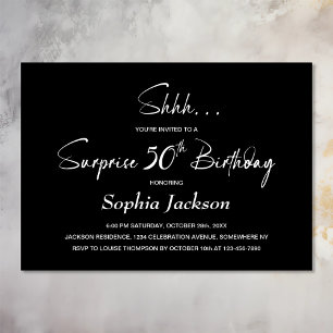 Modern Black Surprise 50th Birthday Party Invitation