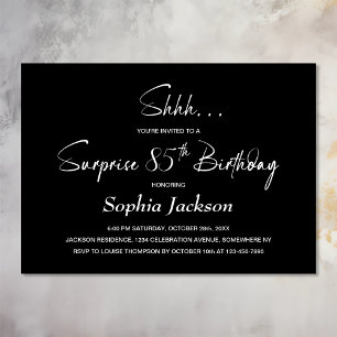 Modern Black Surprise 85th Birthday Party Invitation