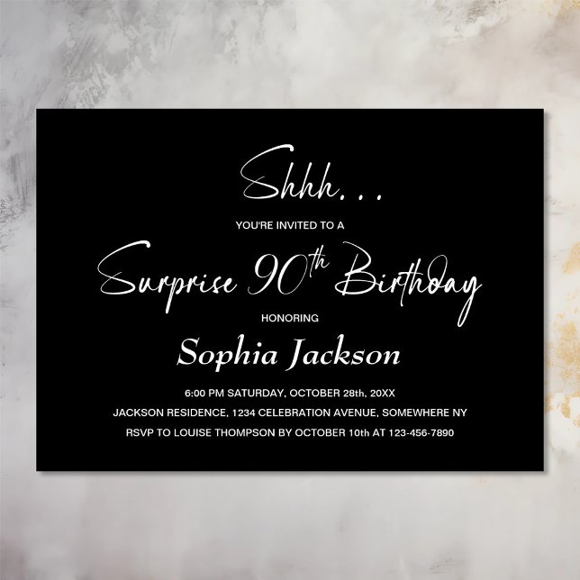 Modern Black Surprise 90th Birthday Party Invitation (Creator Uploaded)