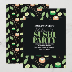 Modern Black Sushi Party Rolls Birthday Name Holiday Card