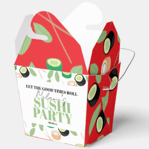 Modern Black Sushi Party Rolls Birthday Red Favor Boxes