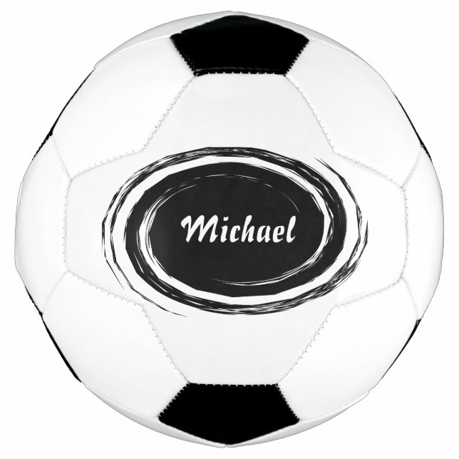 Modern Black Swirl Oval Personalized Soccer Ball (Front)