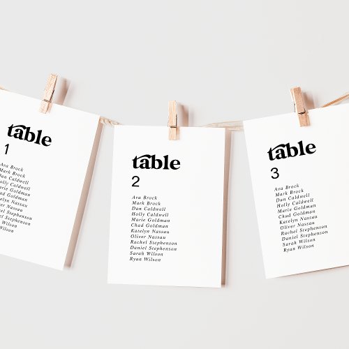 Modern Black Table Number Seating Chart Cards