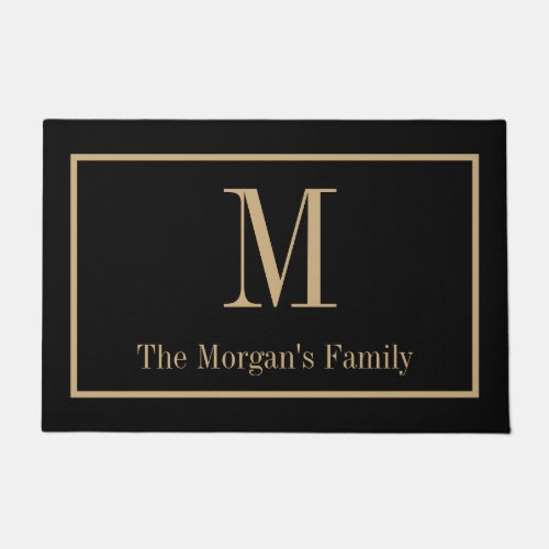 Modern Black Tan Custom Monogram Family Name Doormat