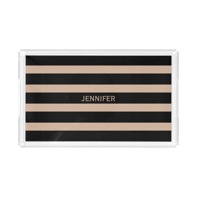Modern Black & Tan Stripes Geometric Pattern 2 Acrylic Tray (Front)