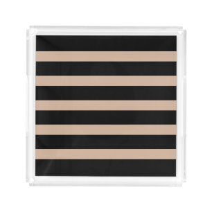 Modern Black & Tan Stripes Geometric Pattern Acrylic Tray