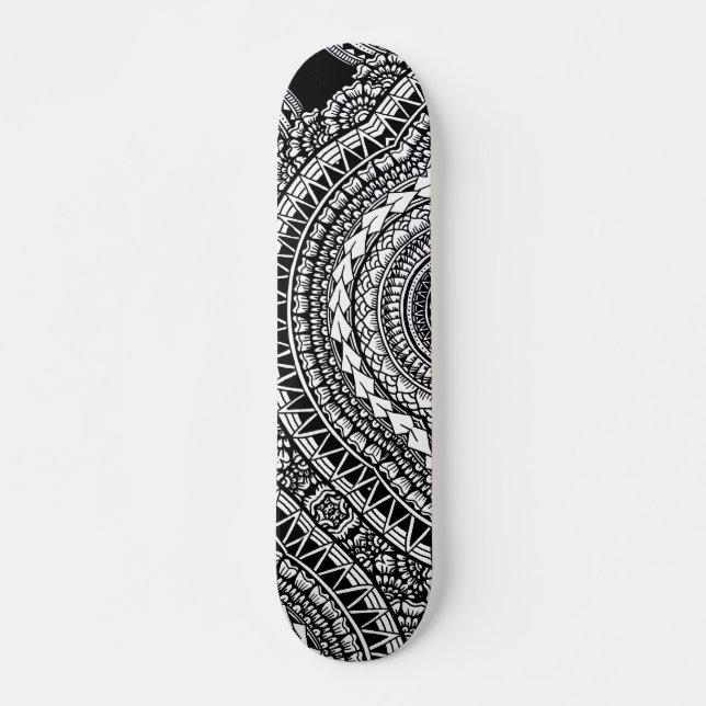 Modern Black Tattoo Ikat Geometric Tribal Pattern  Skateboard (Front)