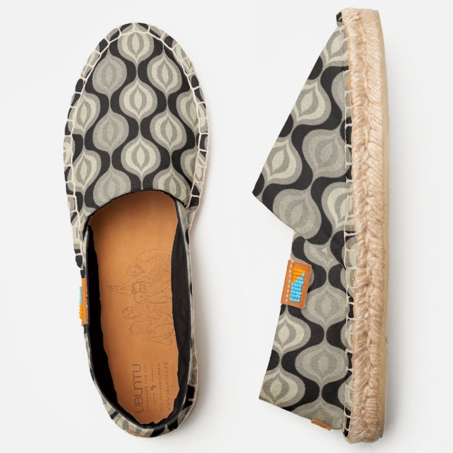 Modern Black Taupe Abstract Pattern | Geometric Espadrilles (Side)
