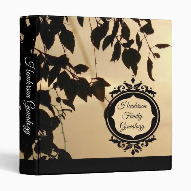 Modern Black Taupe Silhouette Genealogy Album 3 Ring Binder (Front/Spine)