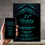 Modern Black Teal 21st Birthday Party Invitation<br><div class="desc">Elevate the celebration of your guest of honor's milestone with this chic black and teal 21st birthday party invitation. Stylishly modern and elegant, it sets the perfect tone for an unforgettable evening. Personalizing the invitations is a breeze, just fill in the essential details using the provided text templates. You can...</div>