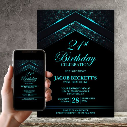 Modern Black Teal 21st Birthday Party