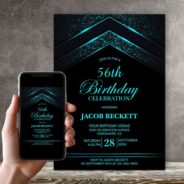 Modern Black Teal Birthday Party Invitation (Creator Uploaded)