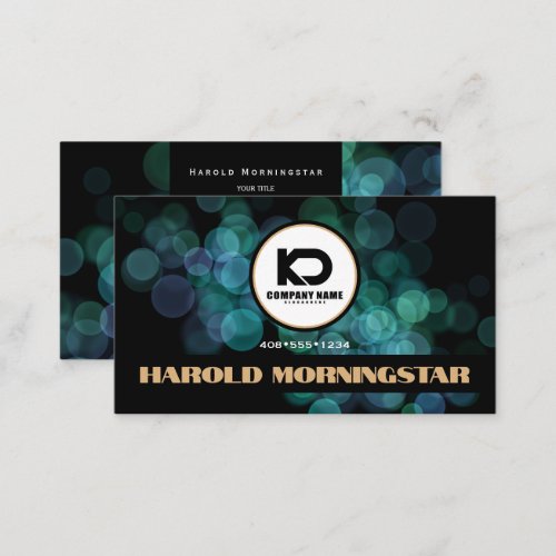Modern Black Teal Bokeh with Qr and Logo Business Card