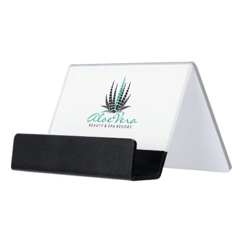 Modern Black  Teal_Green Aloe Vera Spa Design Desk Business Card Holder