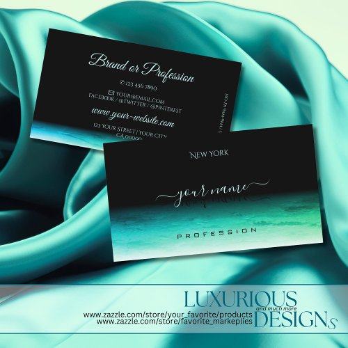 Modern Black Teal Green Ombre Pattern Shadow Font Business Card