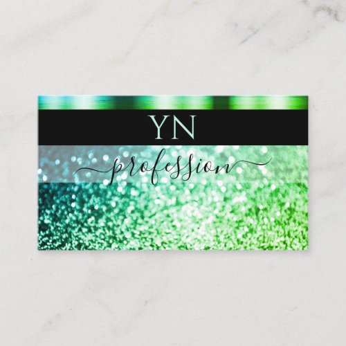 Modern Black Teal Green Sparkling Glitter Monogram Business Card
