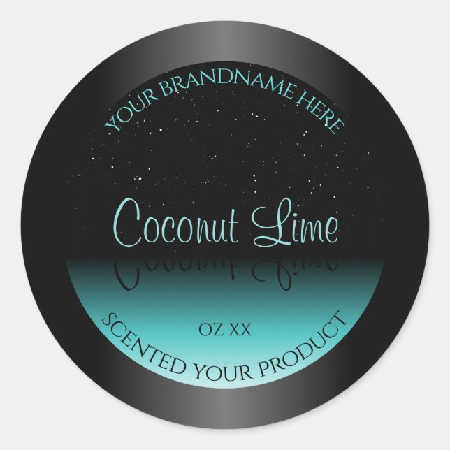 Modern Black Teal Ombre Product Label Soft Glitter (Front)