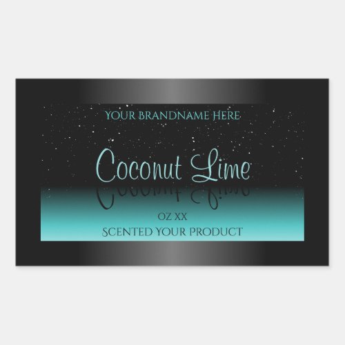 Modern Black Teal Ombre Product Label Soft Glitter