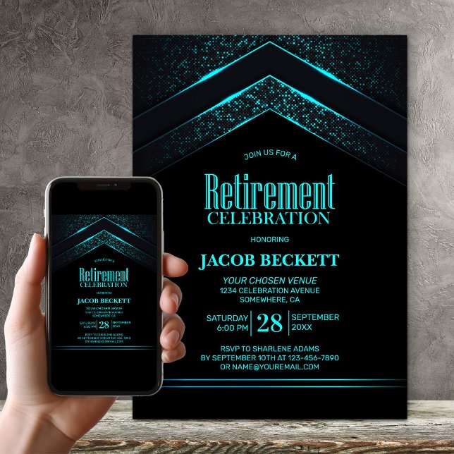 Modern Black Teal Retirement Party Invitation (Creator Uploaded)