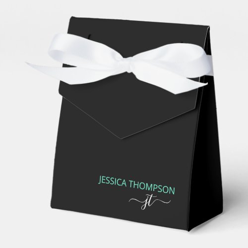 Modern Black Teal Simple Business Monogram Name Favor Boxes