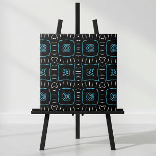 Modern Black, Teal & White Geometric Lattice Ceramic Tile