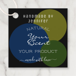 Modern Black Template Blue Green Mustard Circles Favor Tags
