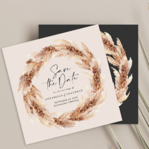 Modern black terracotta pampas grass save the date invitation