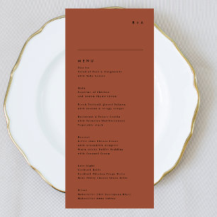 Modern Black Terracotta Stripe Monogram Wedding Menu