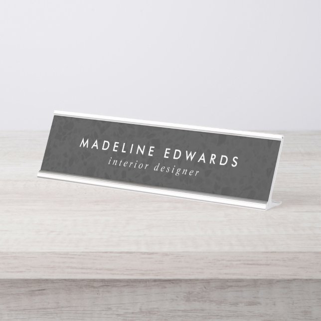 Modern Black Terrazzo Personalized Desk Name Plate (Front)