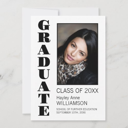 Modern Black Text Custom Photo Graduation Announcement