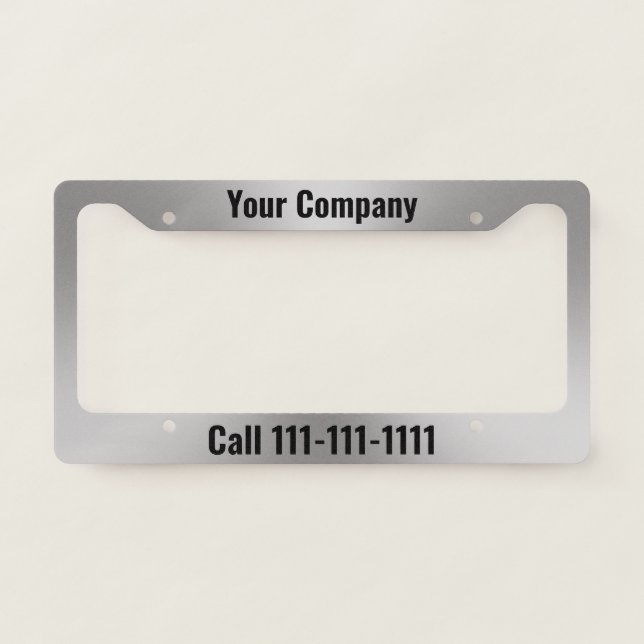 Modern Black Text Template on Brushed Metal Look License Plate Frame (Front)