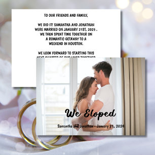 Modern Black Text We Eloped Photo Announcement