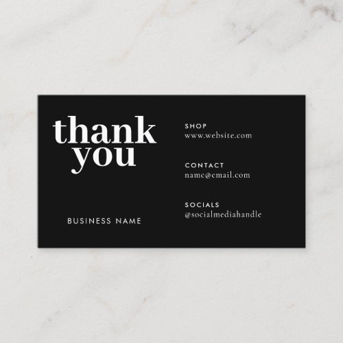 Modern Black Thank You For Your Order Packaging Business Card
