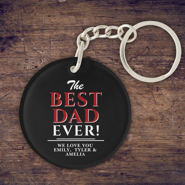 Modern Black The Best Dad Ever Typography Keychain (Creator Uploaded)