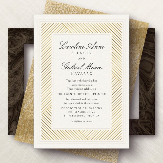 Modern Black Tie Deco Wedding Foil Invitation (Creator Uploaded)