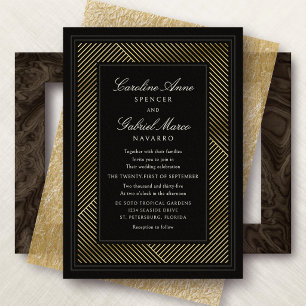 Modern Black Tie Deco Wedding Foil Invitation