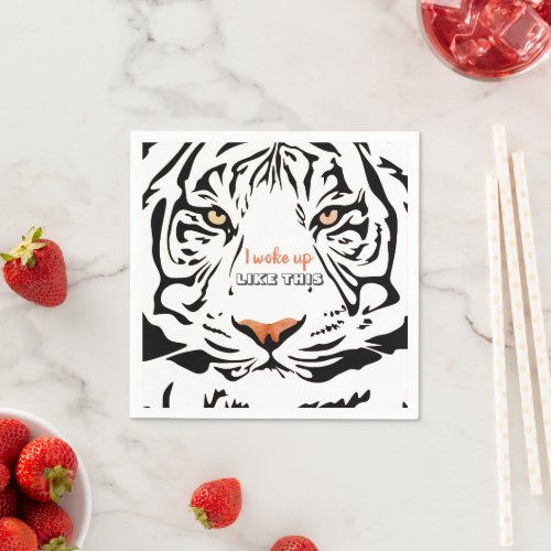 Modern Black Tiger Yellow Eyes Orange Nose Paper  Napkins