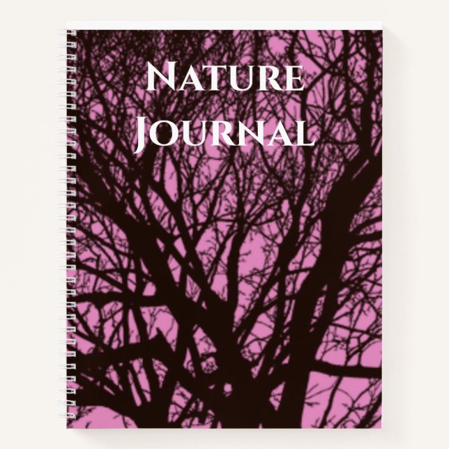 Modern Black Tree Pink Nature Journal Notebook (Front)