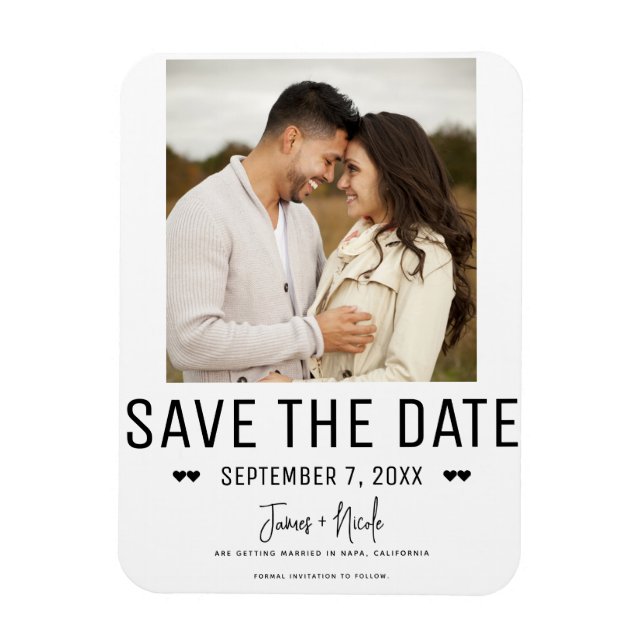 Modern Black Trendy Save the Date Wedding Photo Magnet (Vertical)