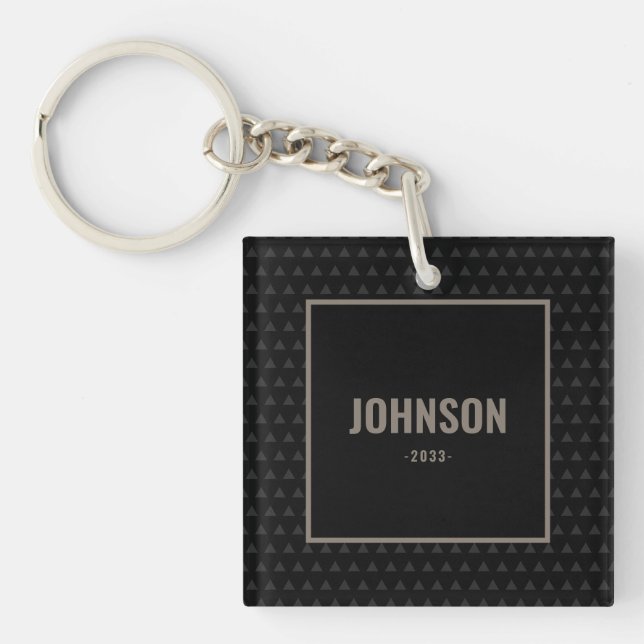 Modern Black Triangle Personalized Last Name Keychain (Front)