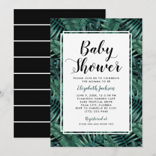 Modern Black Tropical Palm Leaf Baby Shower Invitation