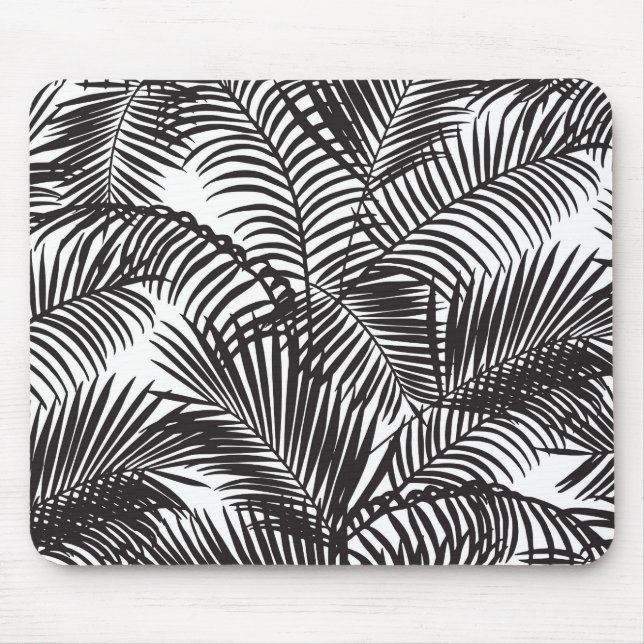 Modern black tropical palm trees pattern mouse pad (Front)