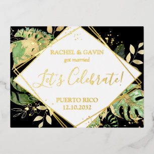 Modern Black Tropical Wedding Elopement Reception Foil Invitation Postcard