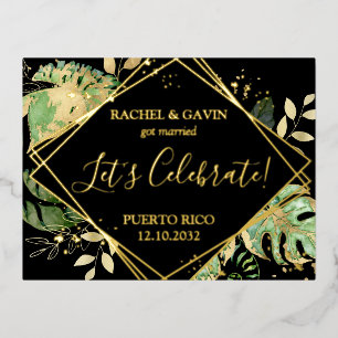 Modern Black Tropical Wedding Elopement Reception Foil Invitation Postcard
