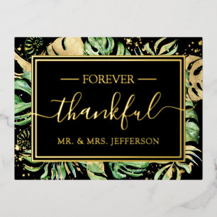 Modern Black Tropical Wedding Mr. & Mrs. Thank You Foil Invitation Postcard