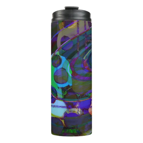 Modern black turquoise and purple grid thermal tumbler