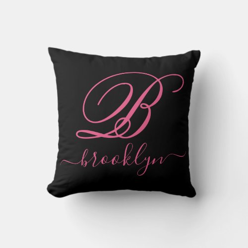 Modern Black Turquoise Handwritten Monogrammed Throw Pillow